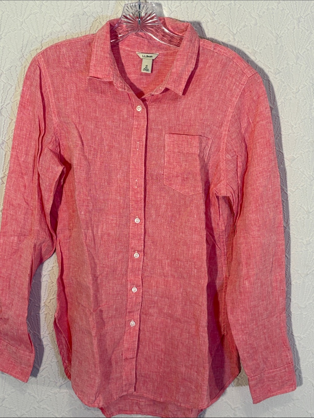 L.L. Bean Women’s Coral-Red Linen Button-Down Shirt 100% Linen Preppy feminine